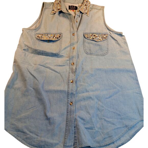 I.C.E. Look NY Womens Sleeveless Embellished Denim Top - Size: Large - Picture 3 of 8
